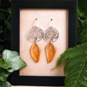 Boucles d’oreille arbre de vie avec ailes de fée jaunes
