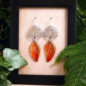 Boucles d’oreille arbre de vie avec ailes de fée orange