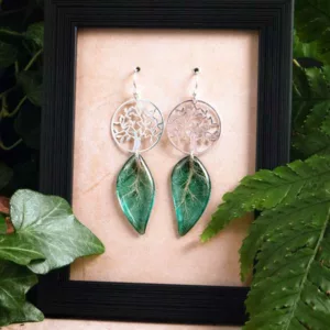 Boucles d’oreille arbre de vie avec ailes de fée turquoise