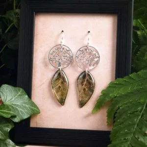 Boucles d’oreille arbre de vie avec ailes de fée vertes