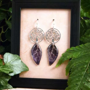 Boucles d’oreille arbre de vie avec ailes de fée violettes