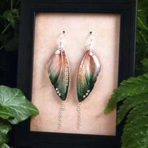 Boucles d’oreille longues vert en ailes de fée