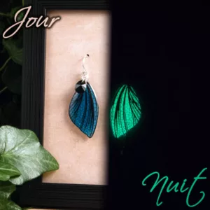 Boucles asymétriques phospho bleu en ailes de fée fait main