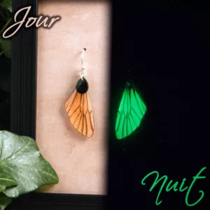 Boucles d’oreille asymétriques en ailes de fée - Phospho Orange