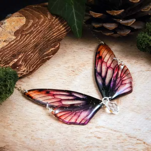 Collier ailes de fée, couleur Crépuscule (dégradé orange et violet)