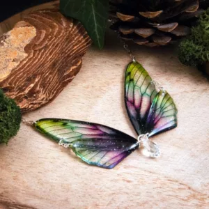 Collier ailes de fée, couleur Plume de Paon (vert, bleu et violet)