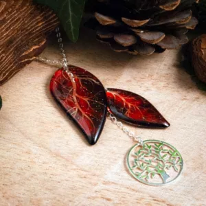 Collier arbre de vie rouge et ailes de fée