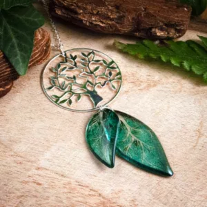 Sautoir arbre de vie et ailes de fée turquoise