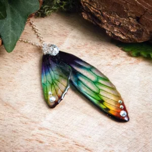Sautoir artisanal en ailes de fée - Arc-en-Ciel
