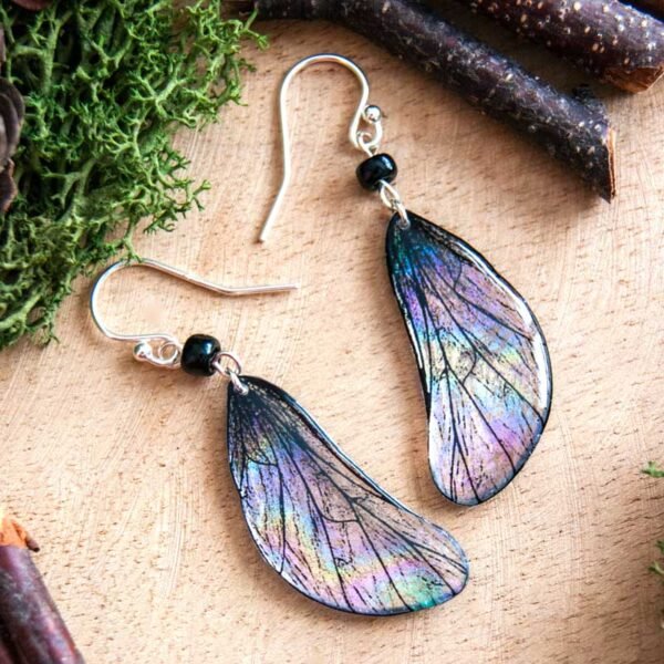 Boucles Aerin reflets pétrole en résine et argent 925