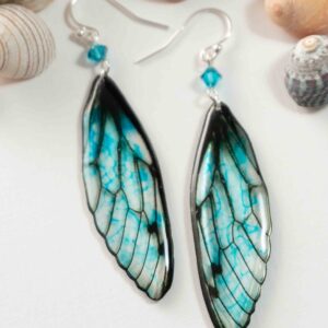 Boucles d’oreilles féeriques aux ailes turquoise et noires